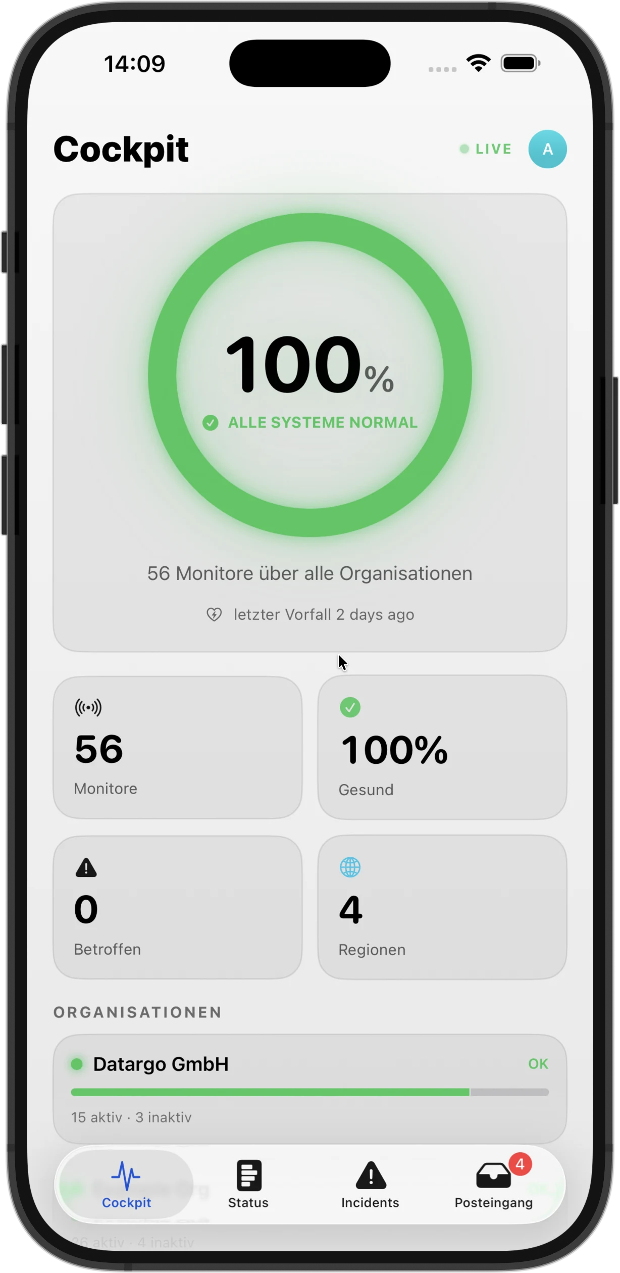 Datargo Monitor iPhone app with live status